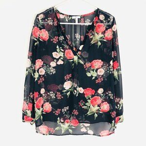 Joie 100% Silk V Neck Floral Print Blouse